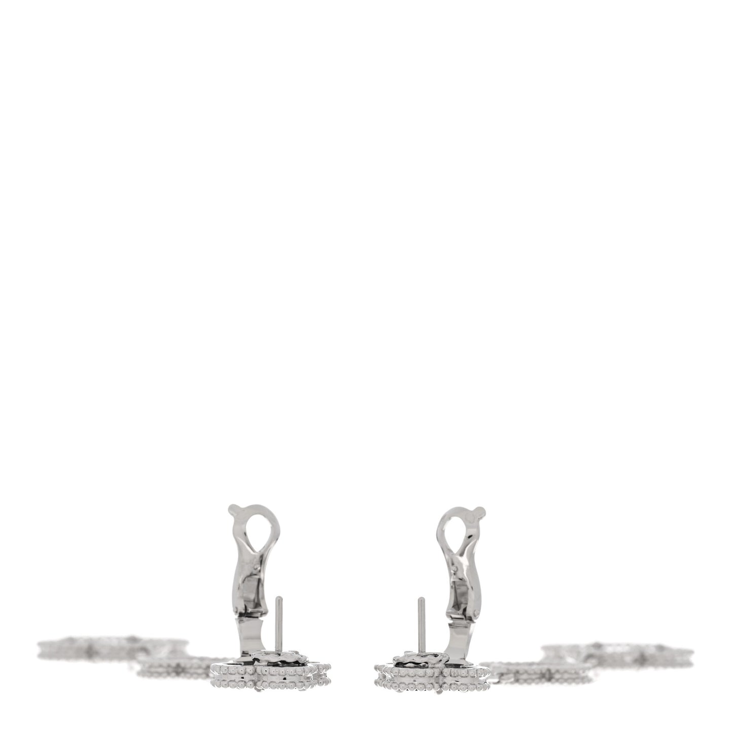 18K White Gold Diamond Black Onyx Magic Alhambra 3 Motifs Earrings