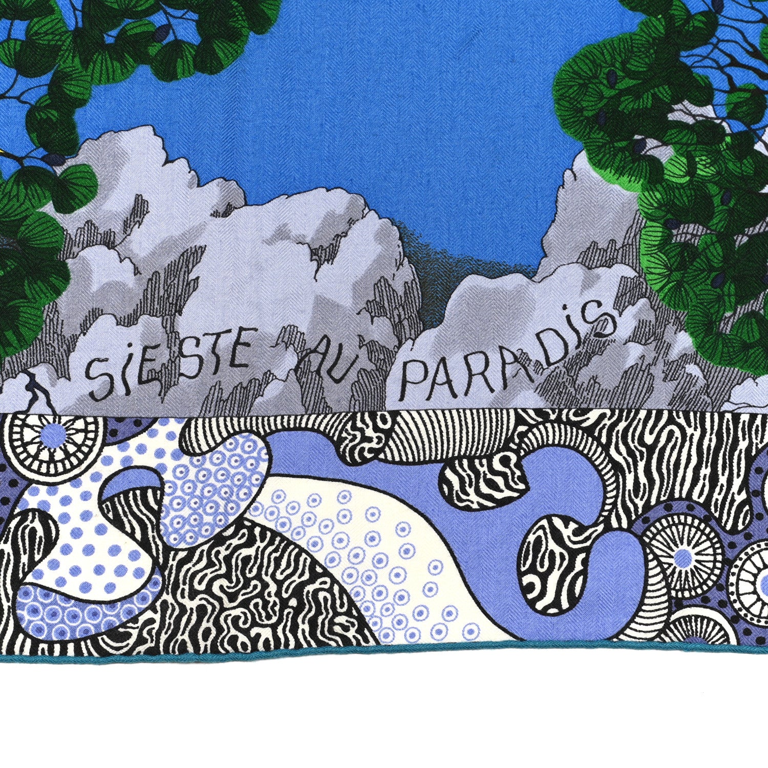 Hermes Cashmere Silk Sieste Au Paradis Scarf 140 Bleu Jaune Vert 5 of 7