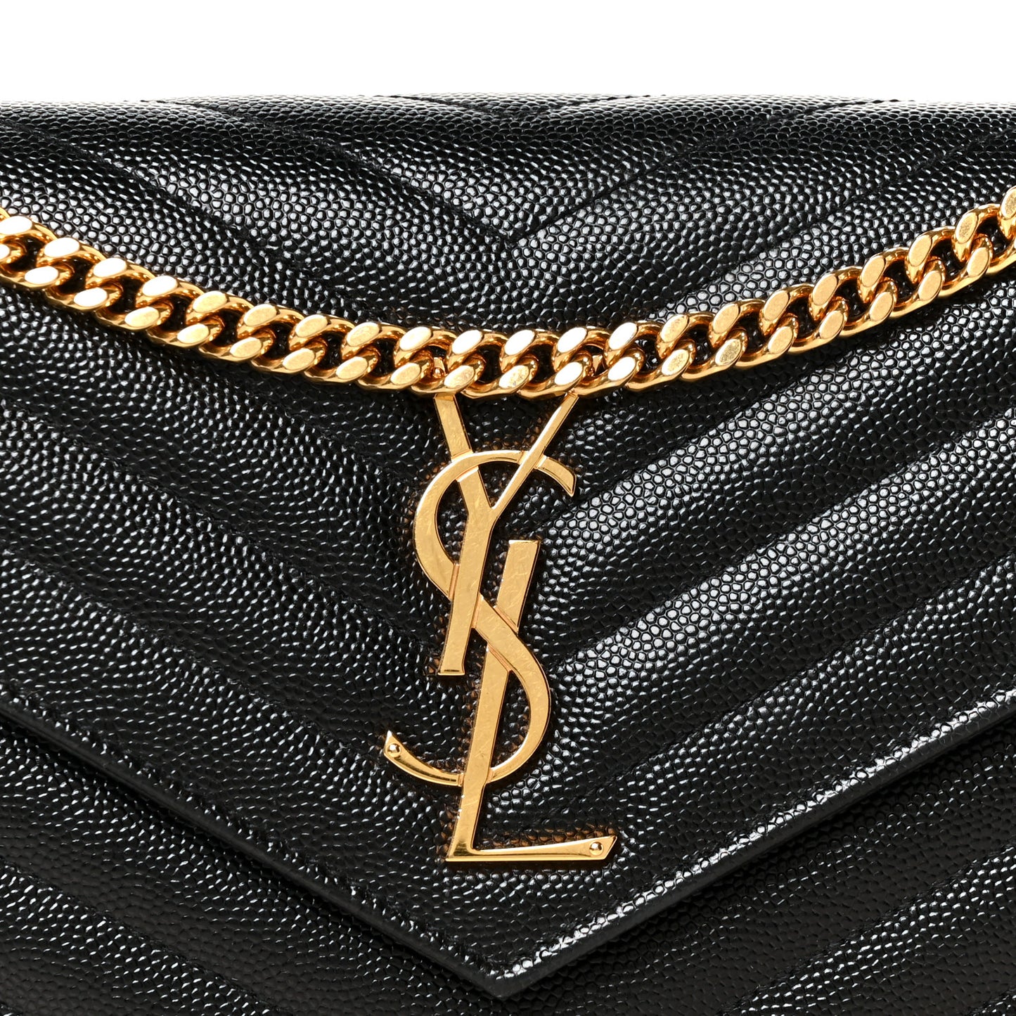 Grain De Poudre Matelasse Chevron Monogram Chain Wallet Black