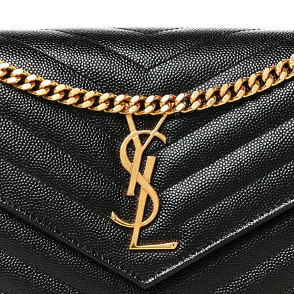 Saint Laurent Grain De Poudre Matelasse Chevron Monogram Chain Wallet Black 7 of 9