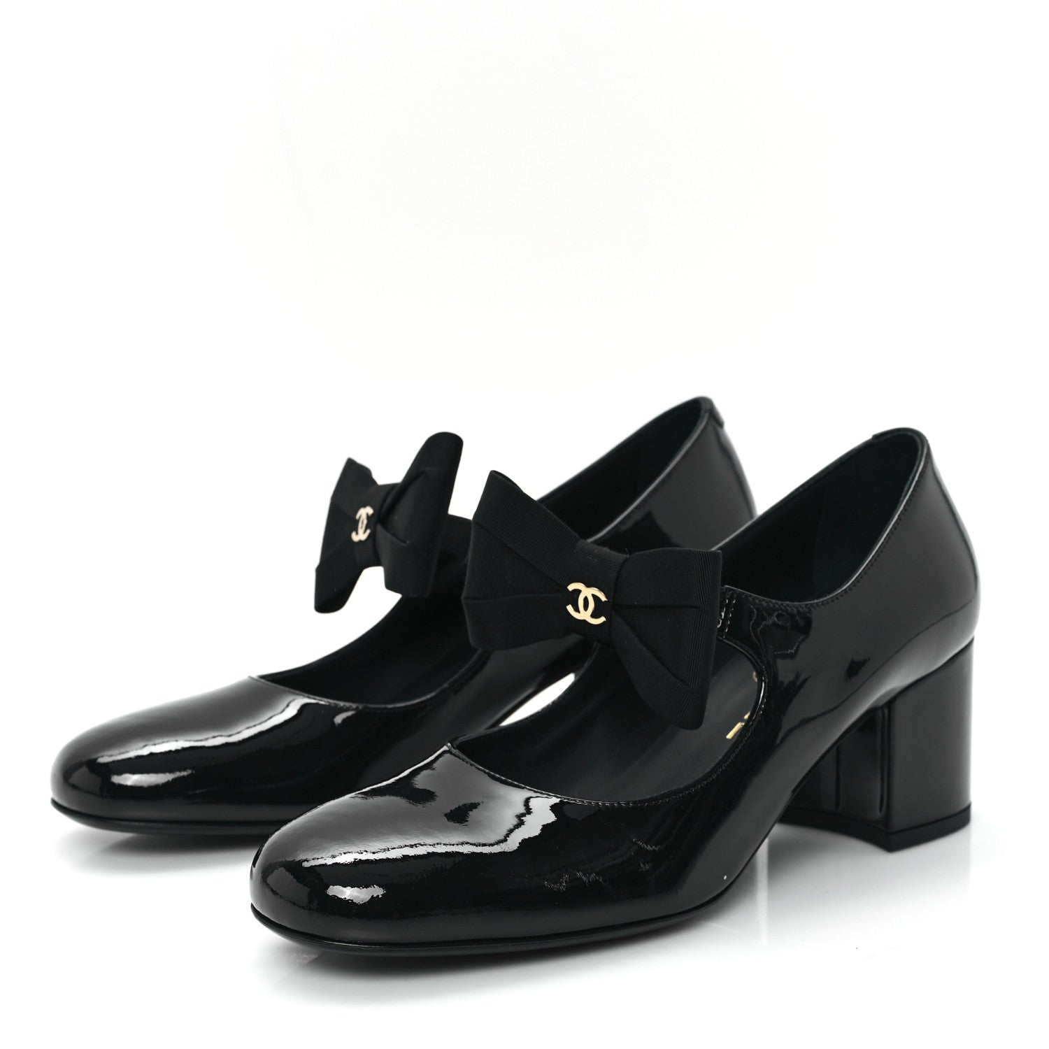Chanel Patent Calfskin Grosgrain CC Mary Jane Pumps 38.5 Black 4 of 10