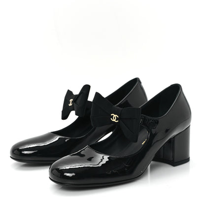 Chanel Patent Calfskin Grosgrain CC Mary Jane Pumps 38.5 Black 4 of 10
