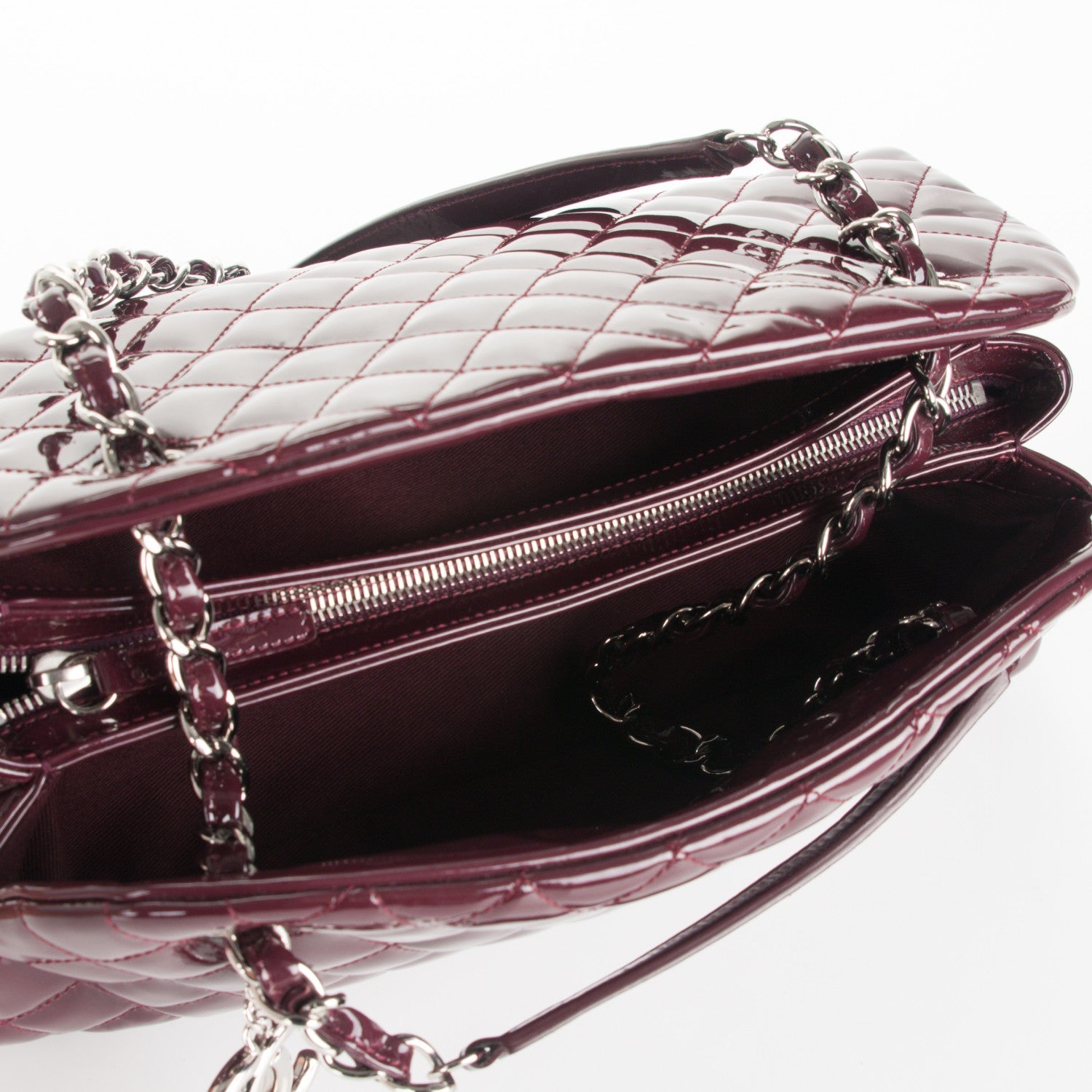 Chanel Patent Quilted Medium Just Mademoiselle Bowling Bag Burgundy 5 of 7