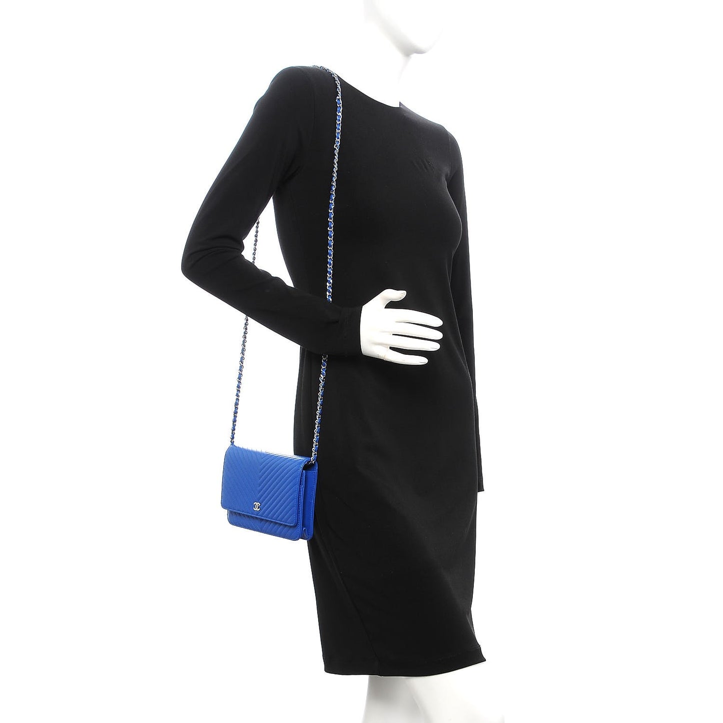 Caviar Chevron Quilted Wallet On Chain WOC Bright Blue