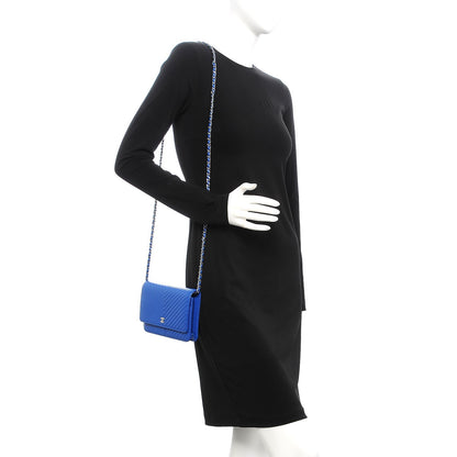 Chanel Caviar Chevron Quilted Wallet On Chain WOC Bright Blue 2 of 8