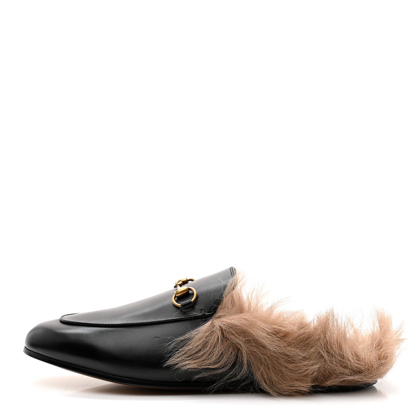 Calfskin Fur Womens Princetown Slippers 40.5 Black