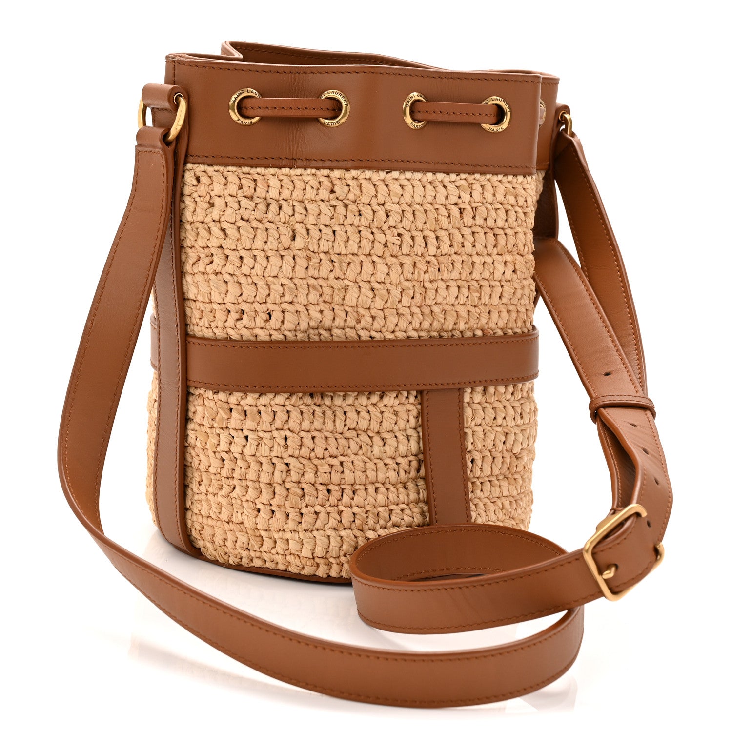 Saint Laurent Raffia Calfskin Seau Bucket Naturel Brick 3 of 10