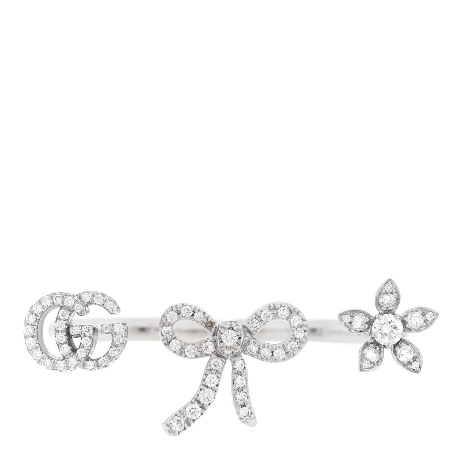 Gucci 18K White Gold Diamond Flora Bow Flower Ring M 1 of 6