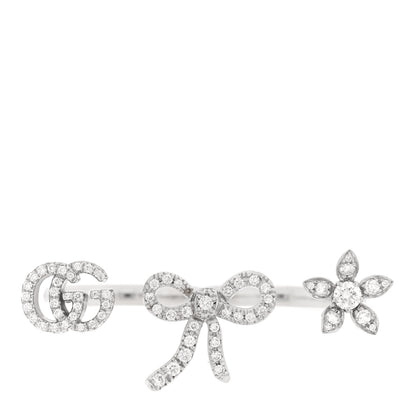 Gucci 18K White Gold Diamond Flora Bow Flower Ring M 1 of 6