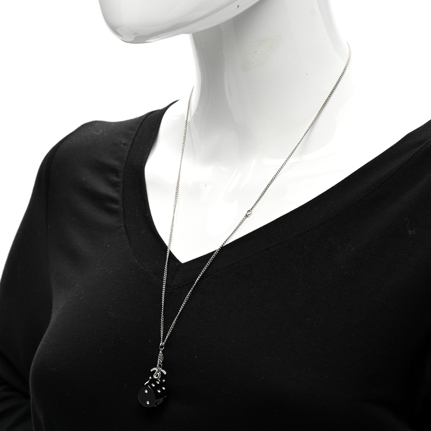 Chanel Resin Crystal CC Dice Necklace Black Silver 2 of 7