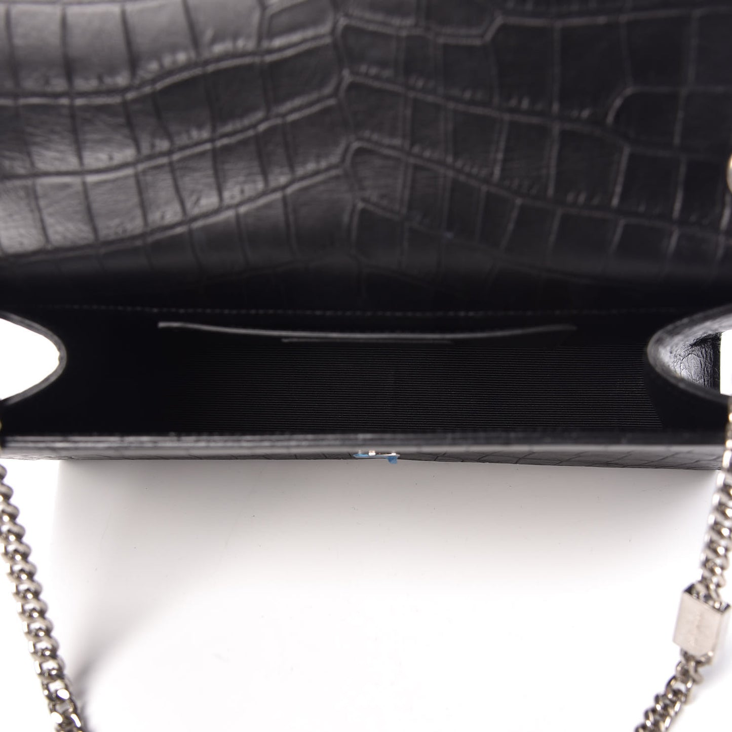 Calfskin Crocodile Embossed Medium Classic Monogram Kate Tassel Satchel Black