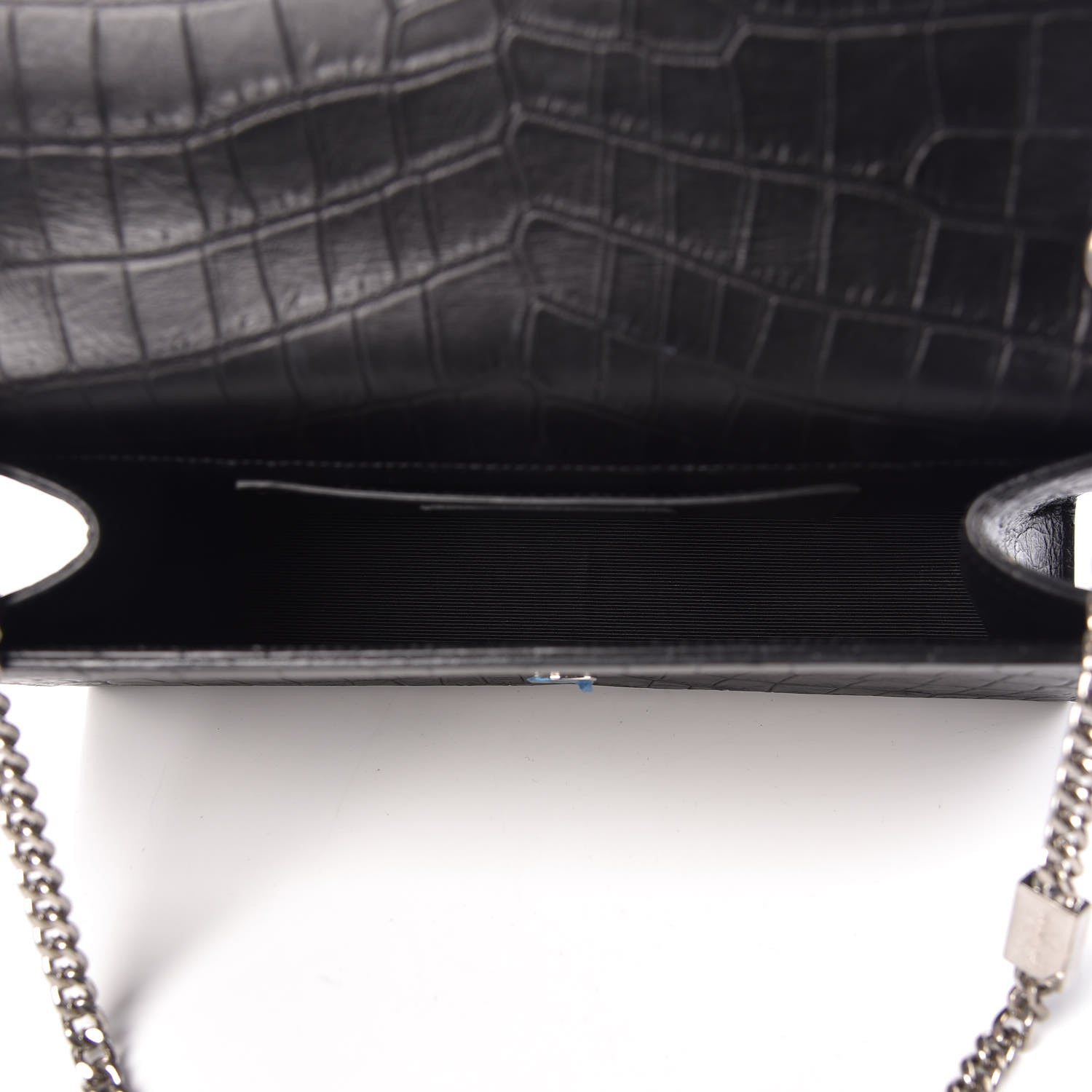 Saint Laurent Calfskin Crocodile Embossed Medium Classic Monogram Kate Tassel Satchel Black 5 of 9