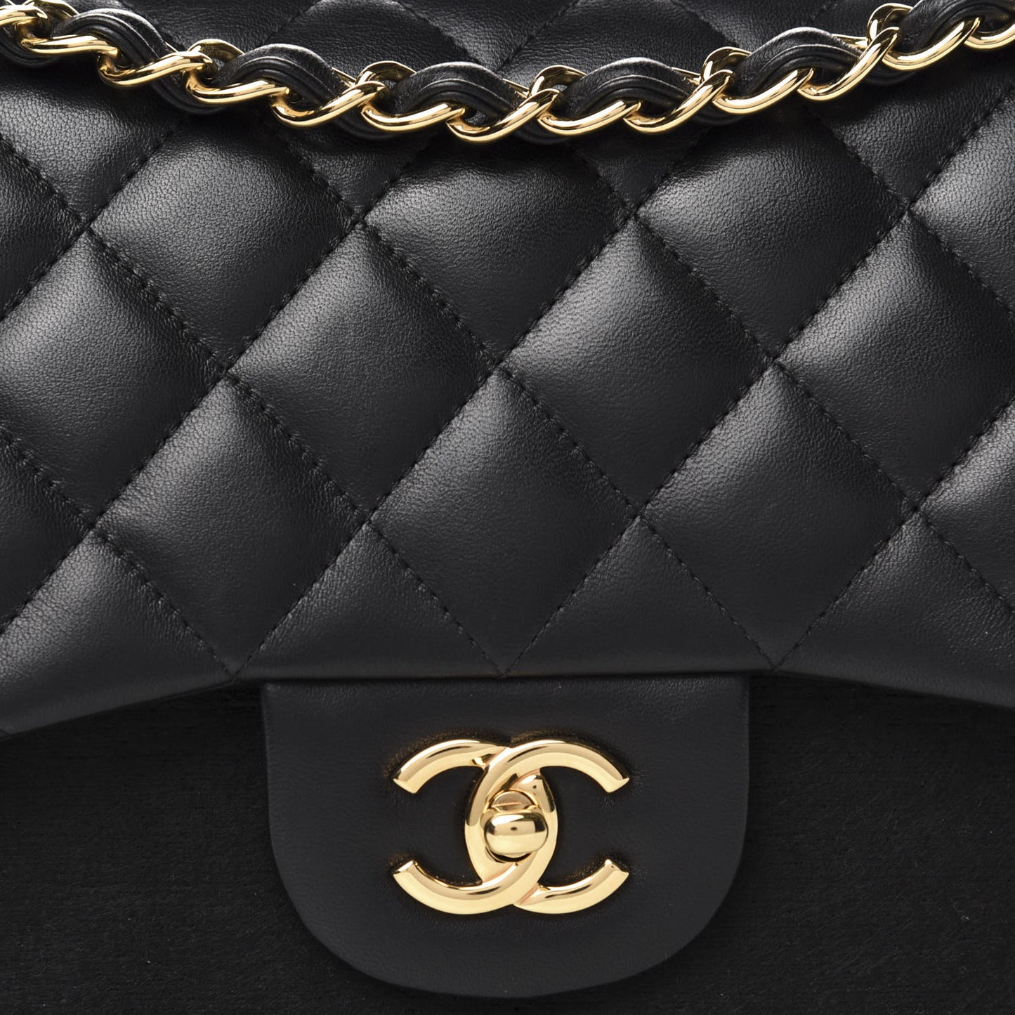 Lambskin Quilted Jumbo Double Flap Black