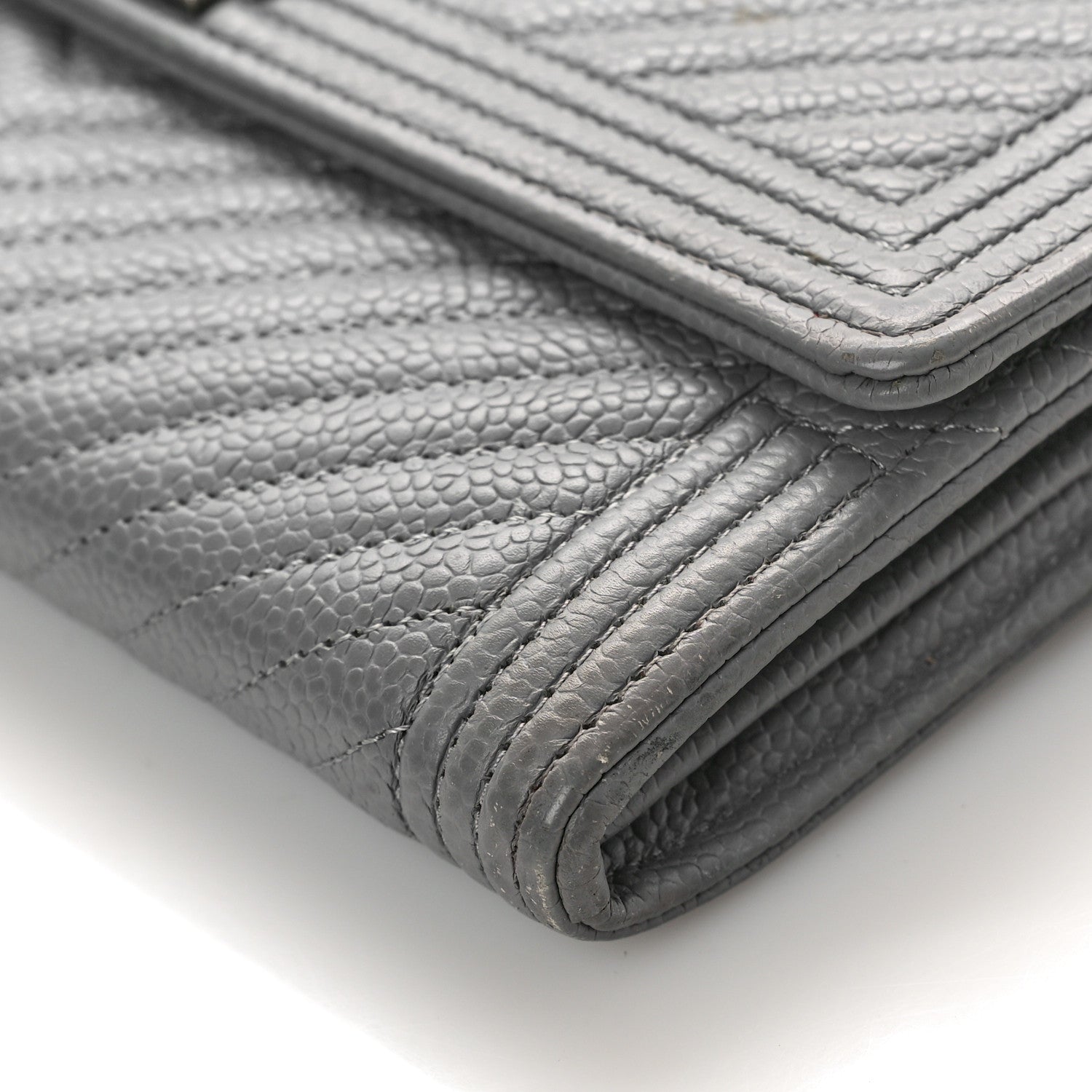 Chanel Caviar Chevron Quilted Large Boy Gusset Flap Wallet Grey 9 of 13