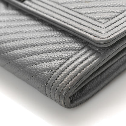 Chanel Caviar Chevron Quilted Large Boy Gusset Flap Wallet Grey 9 of 13