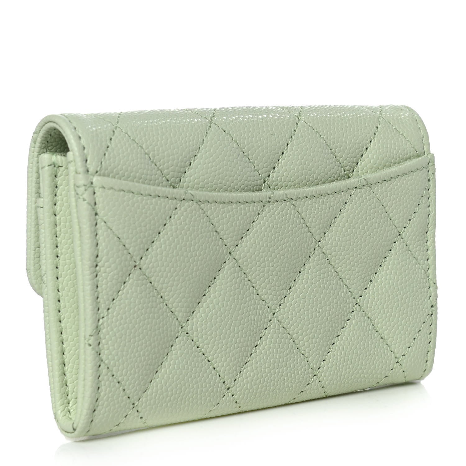 Chanel Caviar Quilted Flap Card Holder Wallet Light Green 3 of 12