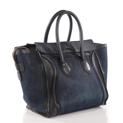 Celine Calfskin Denim Mini Luggage Black Navy 3 of 17