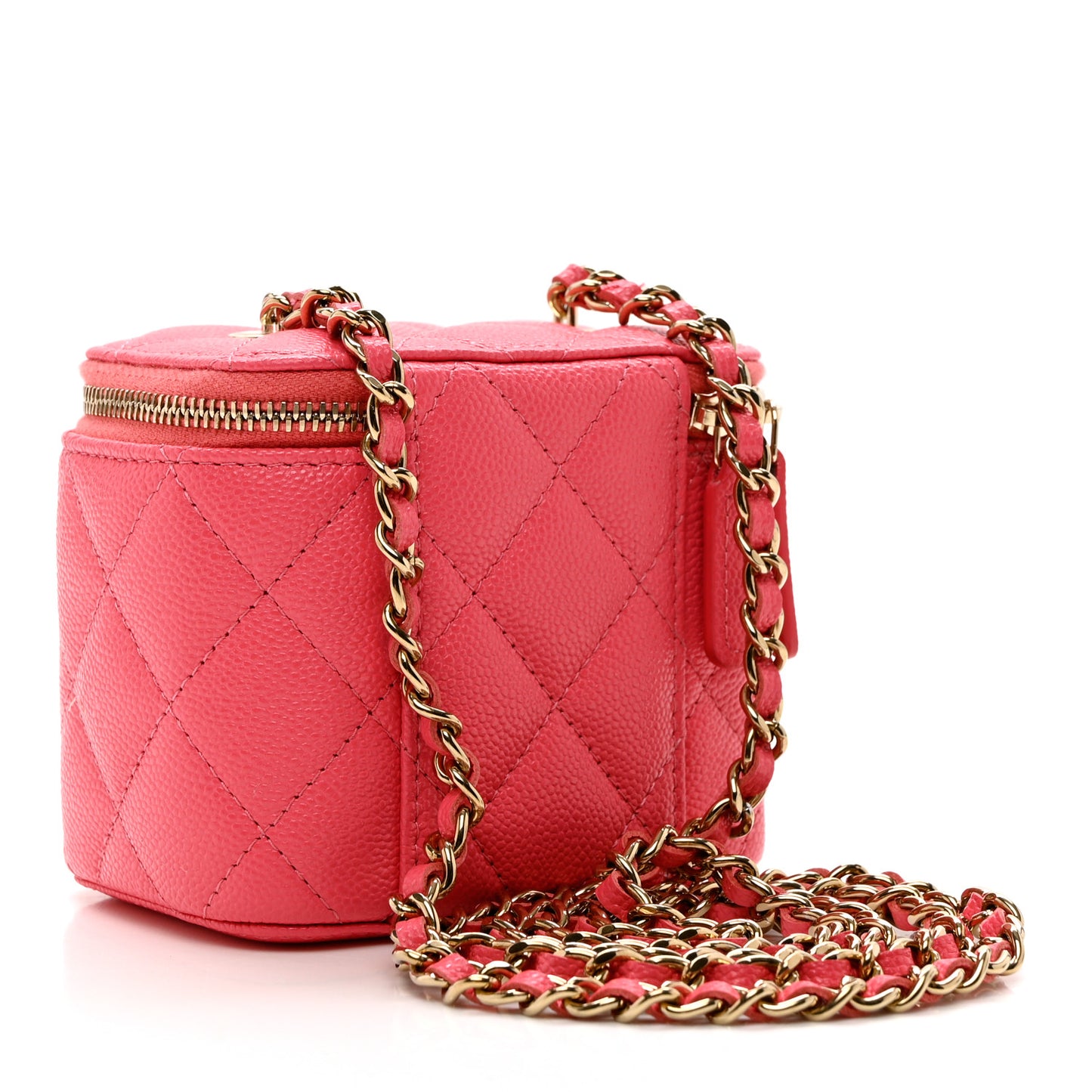 Caviar Quilted Mini Vanity Case With Chain Dark Pink