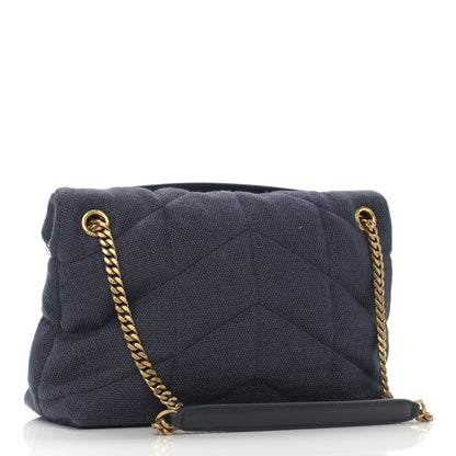 Saint Laurent Canvas Quilted Small Loulou Puffer Monogram Chain Satchel Marine 3 of 9