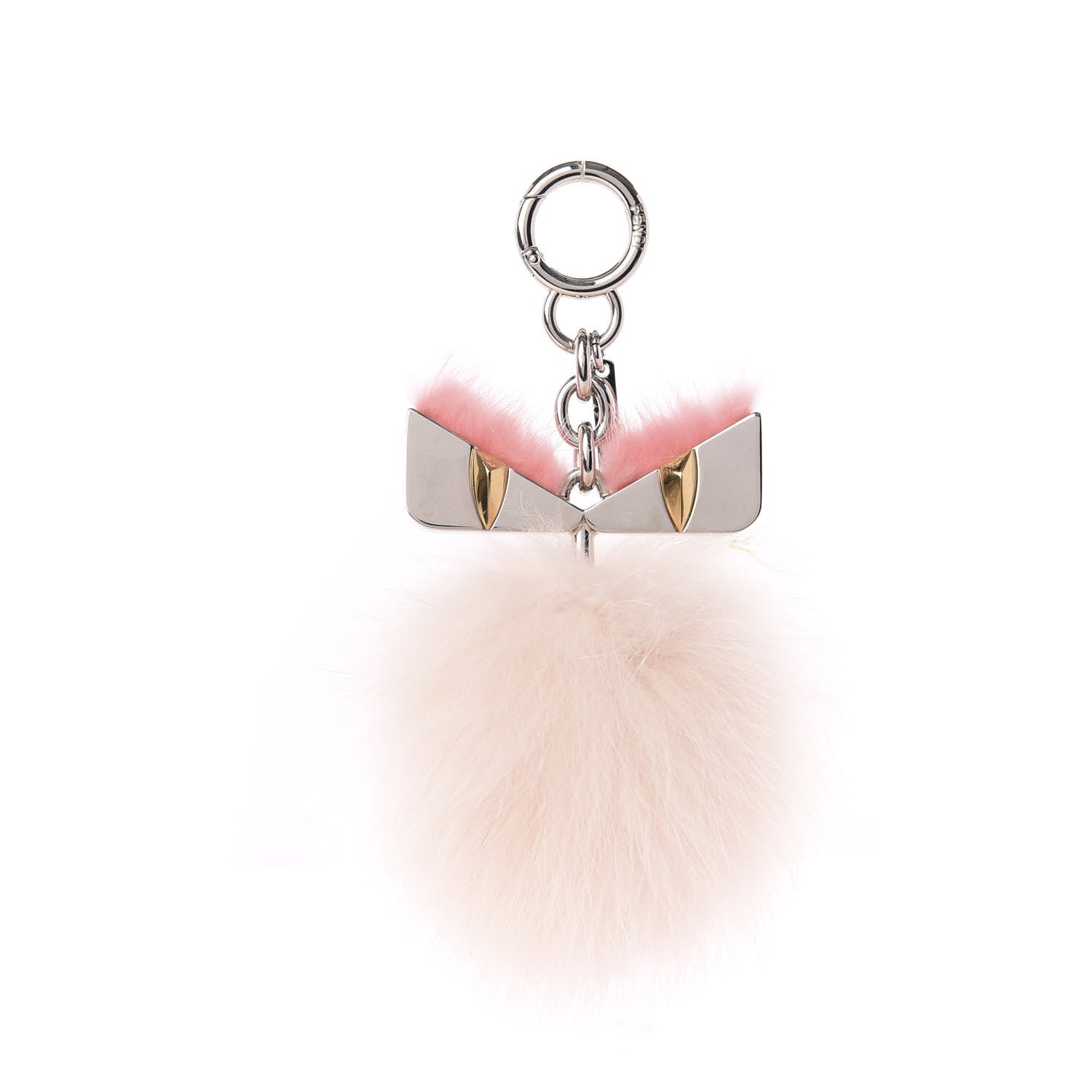 Fendi Metal Fox Mink Fur Monster Eyes Pom Pom Bag Charm Pink 1 of 5