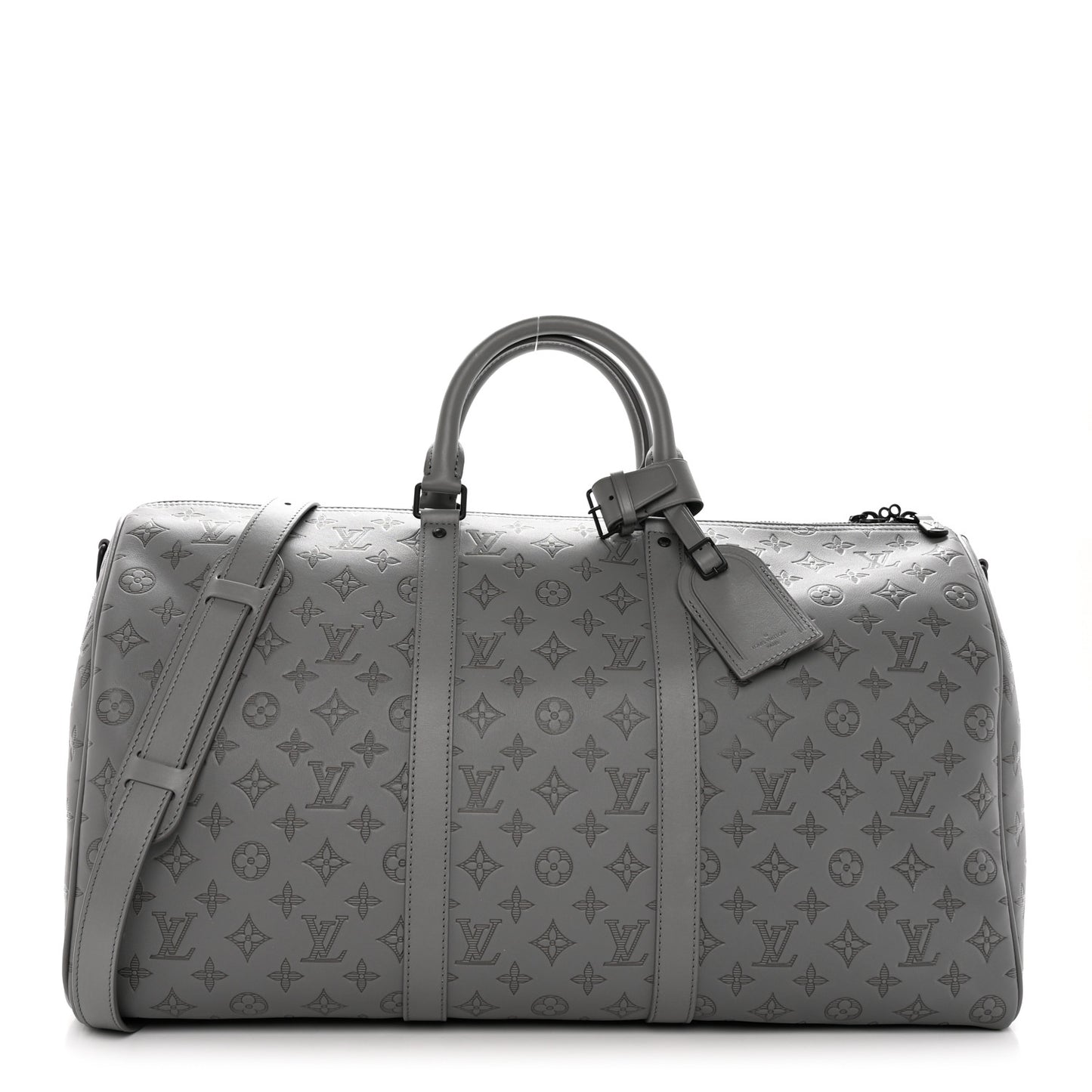 Calfskin Monogram Shadow Keepall Bandouliere 50 Anthracite Gray