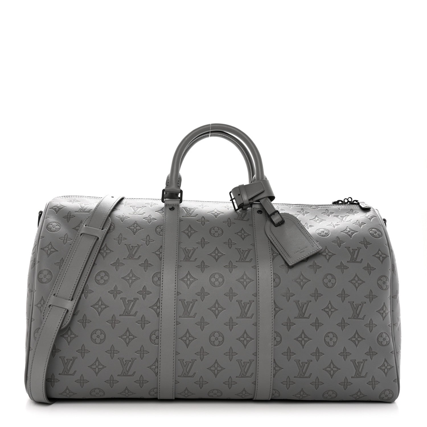 Louis Vuitton Calfskin Monogram Shadow Keepall Bandouliere 50 Anthracite Gray 1 of 12