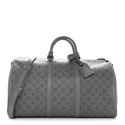 Louis Vuitton Calfskin Monogram Shadow Keepall Bandouliere 50 Anthracite Gray 1 of 12