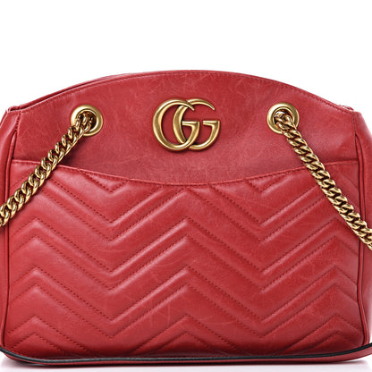 Gucci Calfskin Matelasse Medium GG Marmont Open Top Shoulder Bag Hibiscus Red 7 of 16