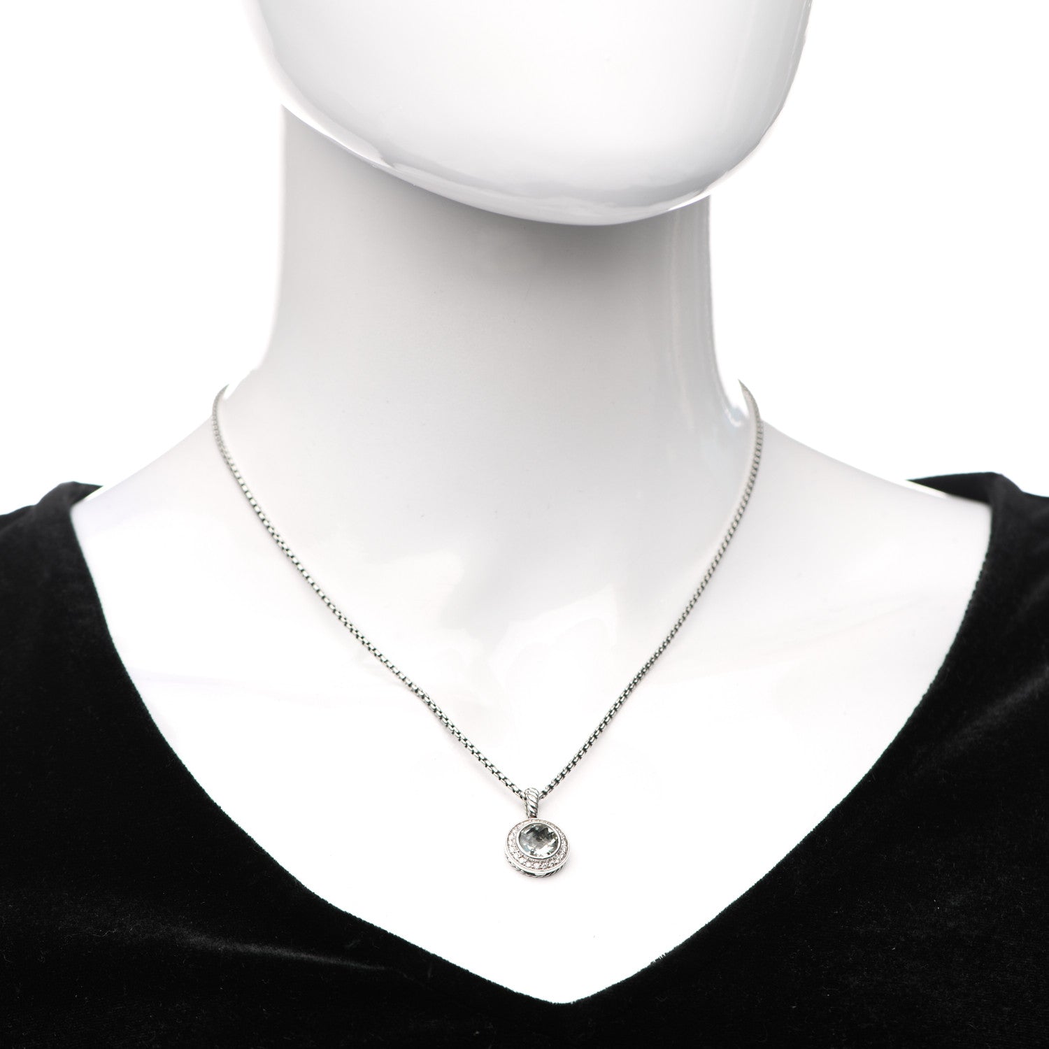 David Yurman Sterling Silver Diamond Prasiolite 8mm Petite Cerise Pendant Necklace 2 of 7