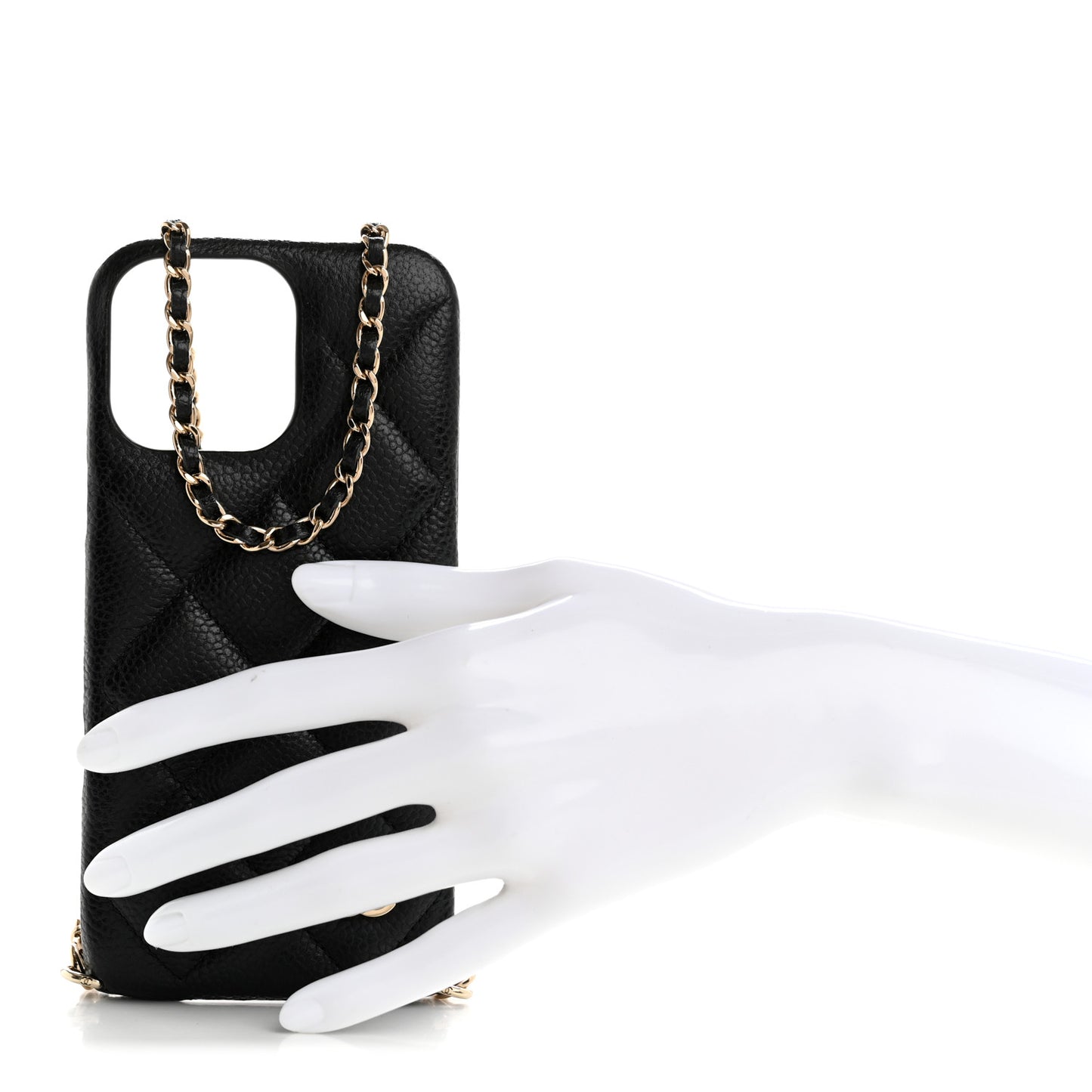 Caviar Quilted Pearl Crush iPhone 16 Pro Case With Chain Black