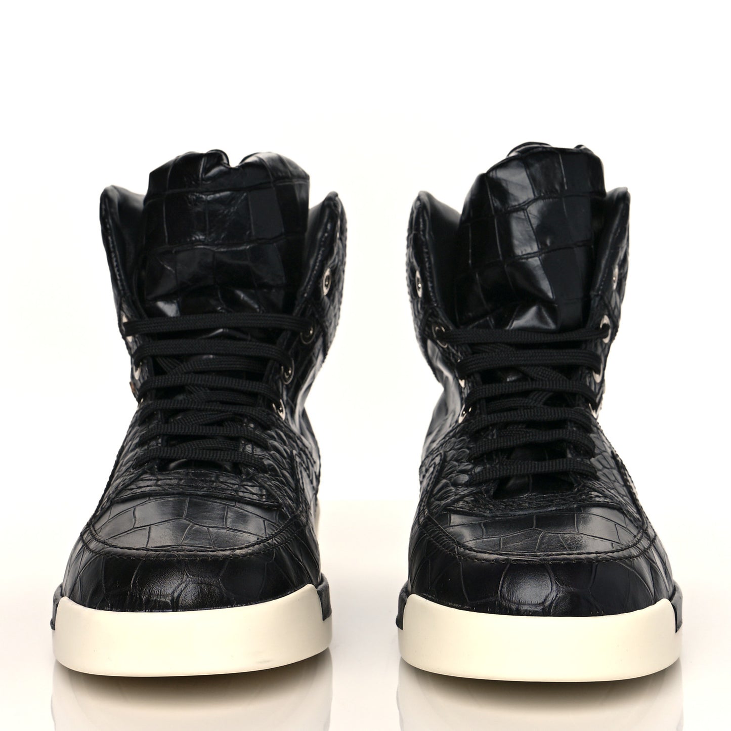 Calfskin Crocodile Embossed Mens Cocodile High Top Sneakers 45 Black