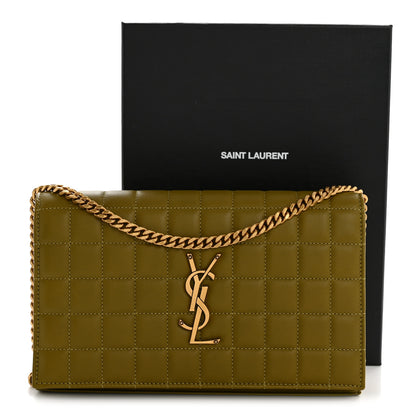 Saint Laurent Lambskin Carre Quilted Cassandre Chain Wallet Olive Drab 14 of 14