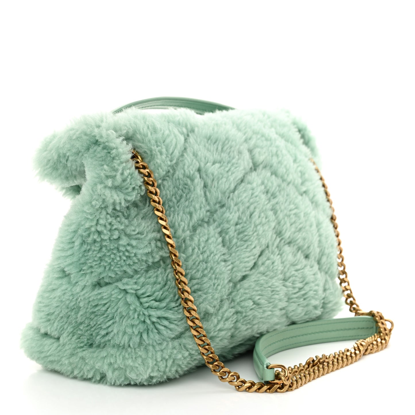 Merino Shearling Lambskin Quilted Small Loulou Puffer Monogram Chain Satchel Iced Mint