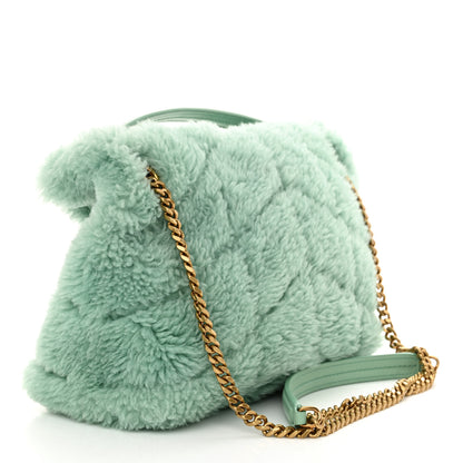 Saint Laurent Merino Shearling Lambskin Quilted Small Loulou Puffer Monogram Chain Satchel Iced Mint 3 of 11