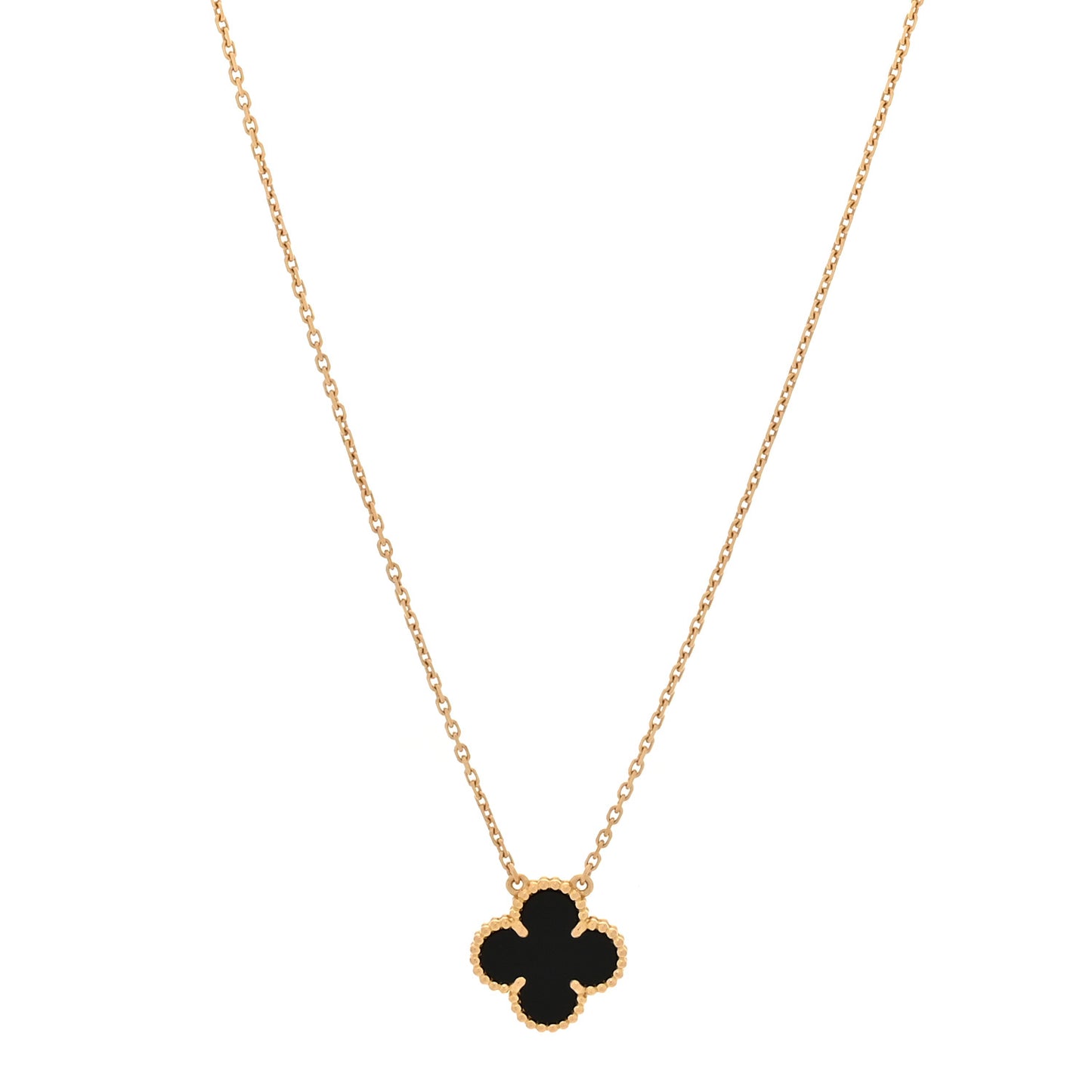 18K Yellow Gold Black Onyx Vintage Alhambra Pendant Necklace