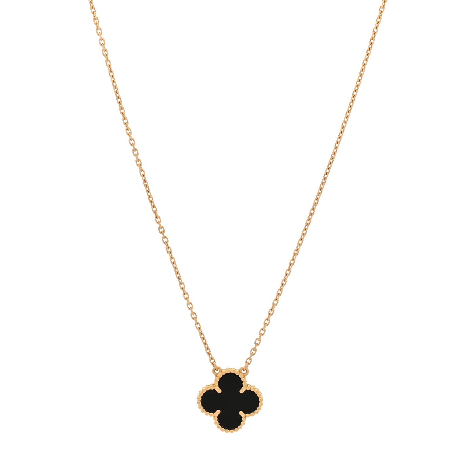 Van Cleef & Arpels 18K Yellow Gold Black Onyx Vintage Alhambra Pendant Necklace 1 of 7