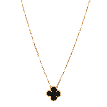 Van Cleef & Arpels 18K Yellow Gold Black Onyx Vintage Alhambra Pendant Necklace 1 of 7