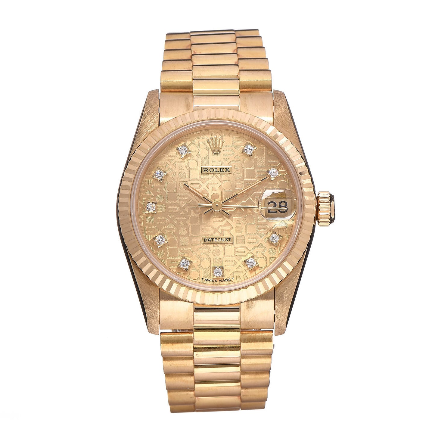 18K Yellow Gold Diamond 31mm Oyster Perpetual Datejust President Watch Champagne Jubilee 68278