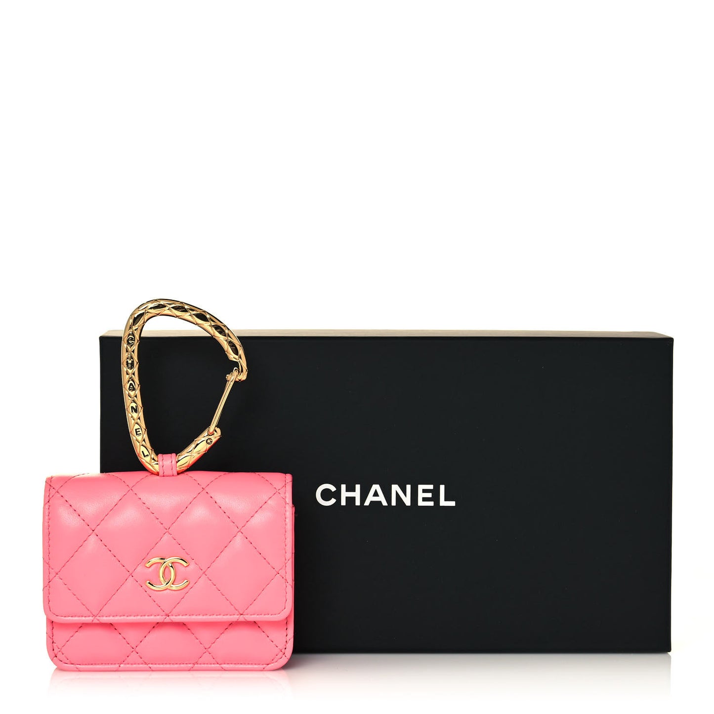 Lambskin Quilted CC Hook Card Holder Pink
