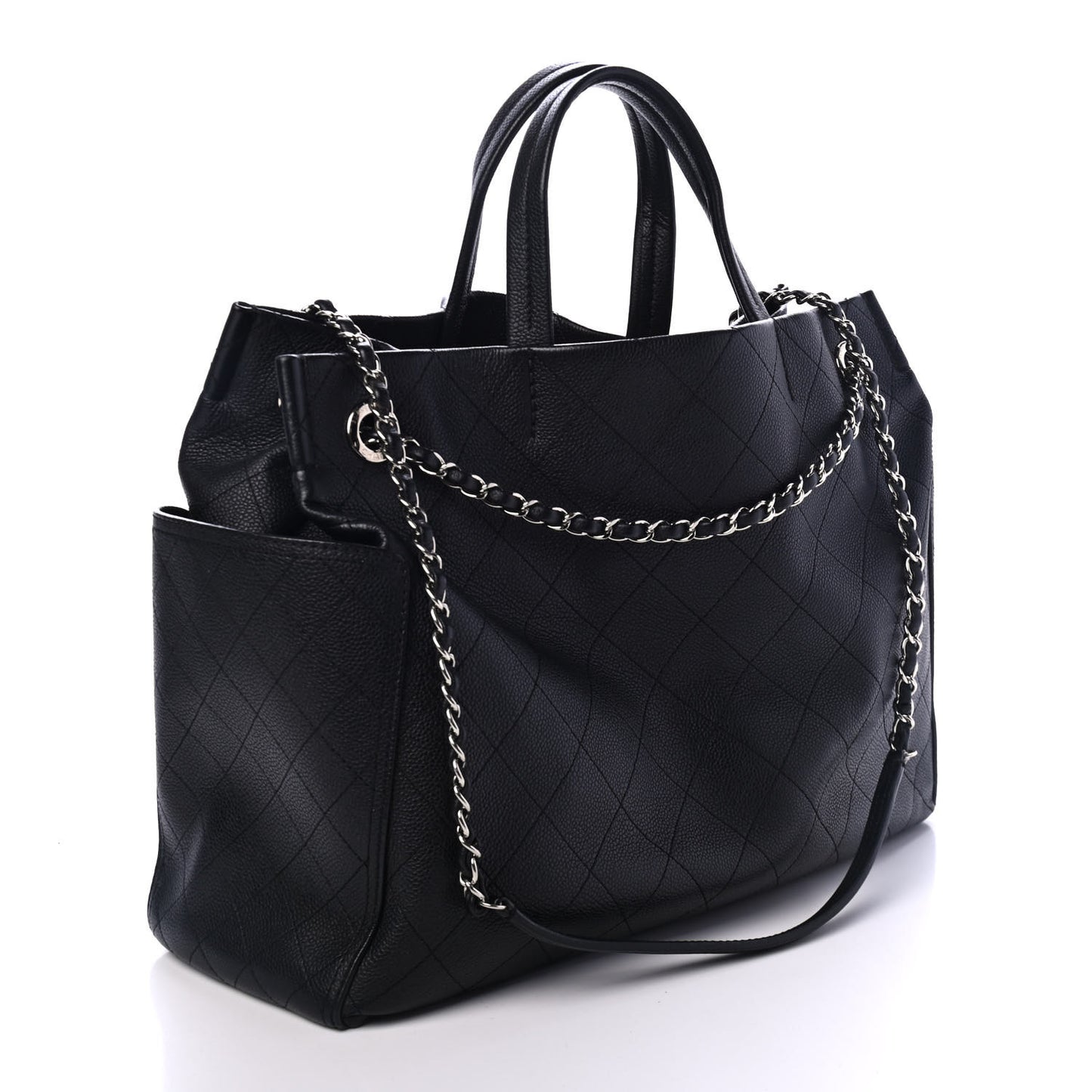 Grained Calfskin CC Pocket Tote Black
