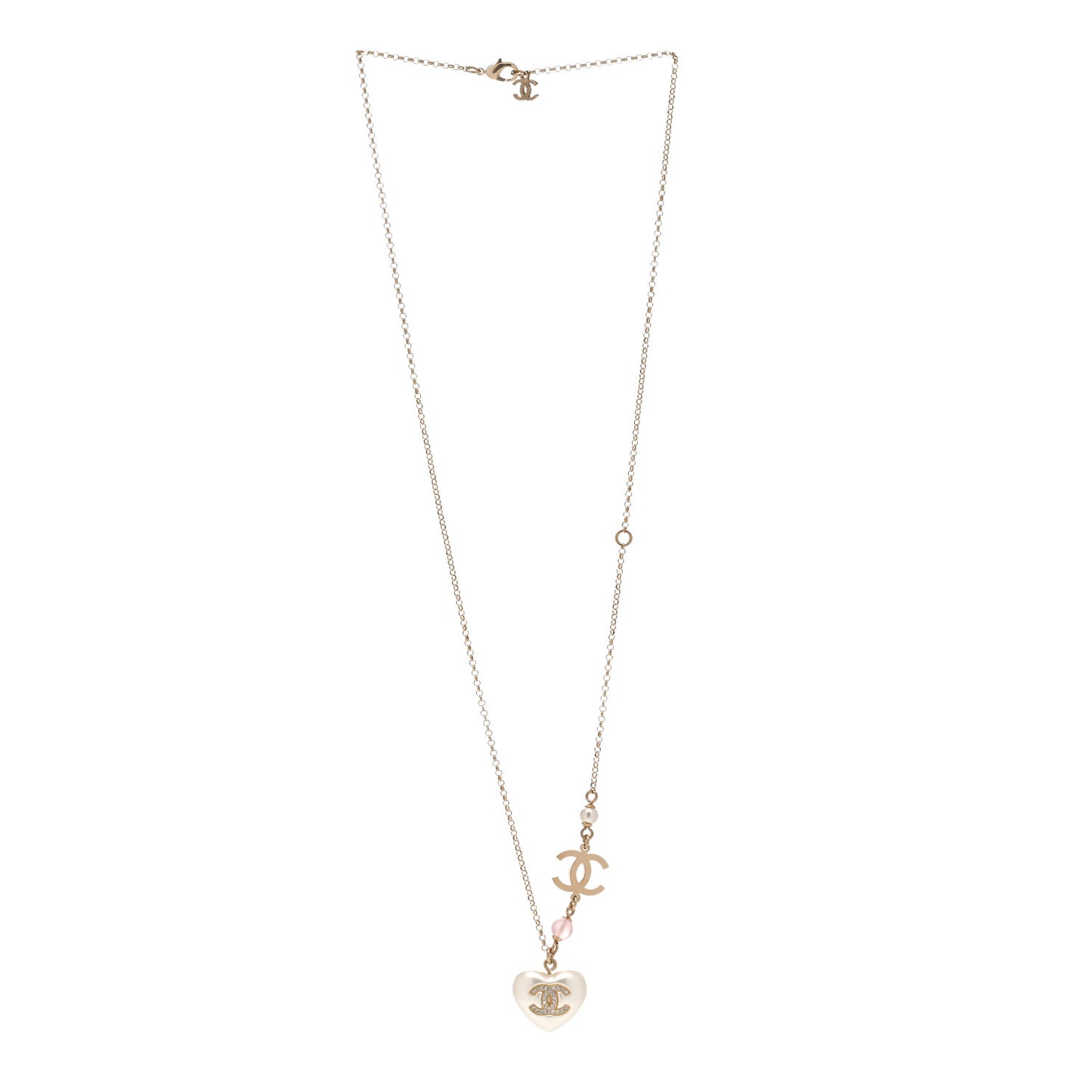 Resin Crystal CC Heart Necklace Pearly White Gold