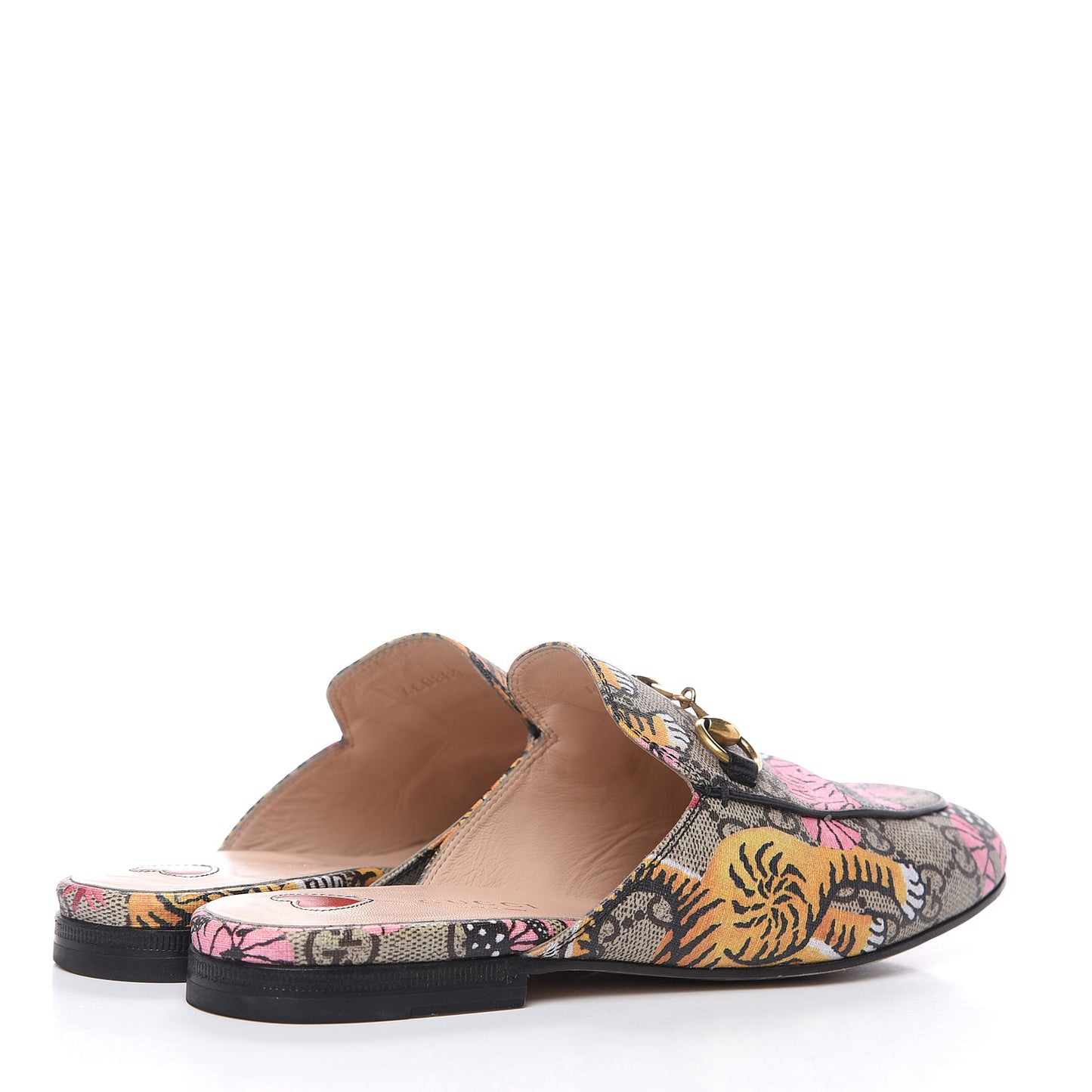 GG Supreme Monogram Bengal Womens Princetown Slippers 35 Beige Crop Pink
