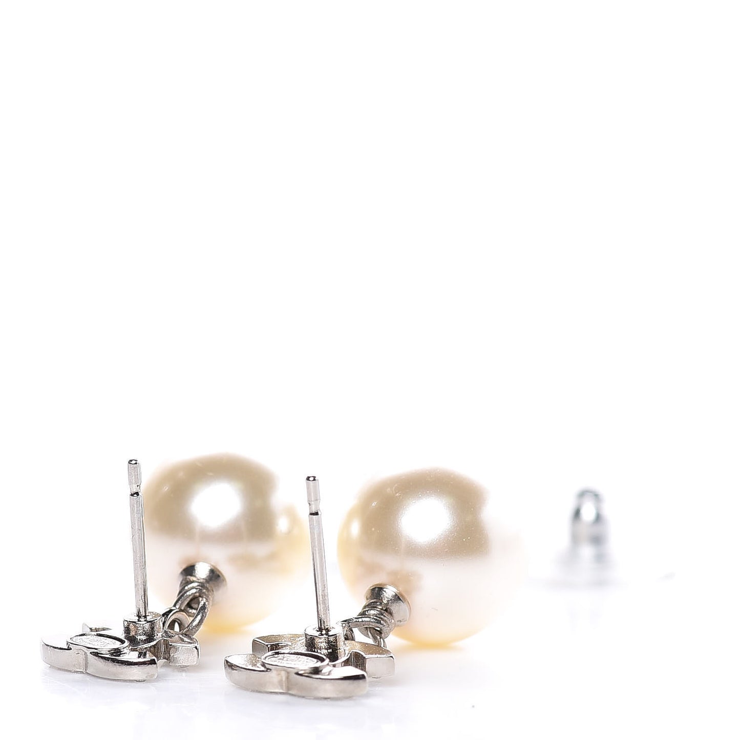 Crystal Pearl CC Drop Earrings Silver Pearly White