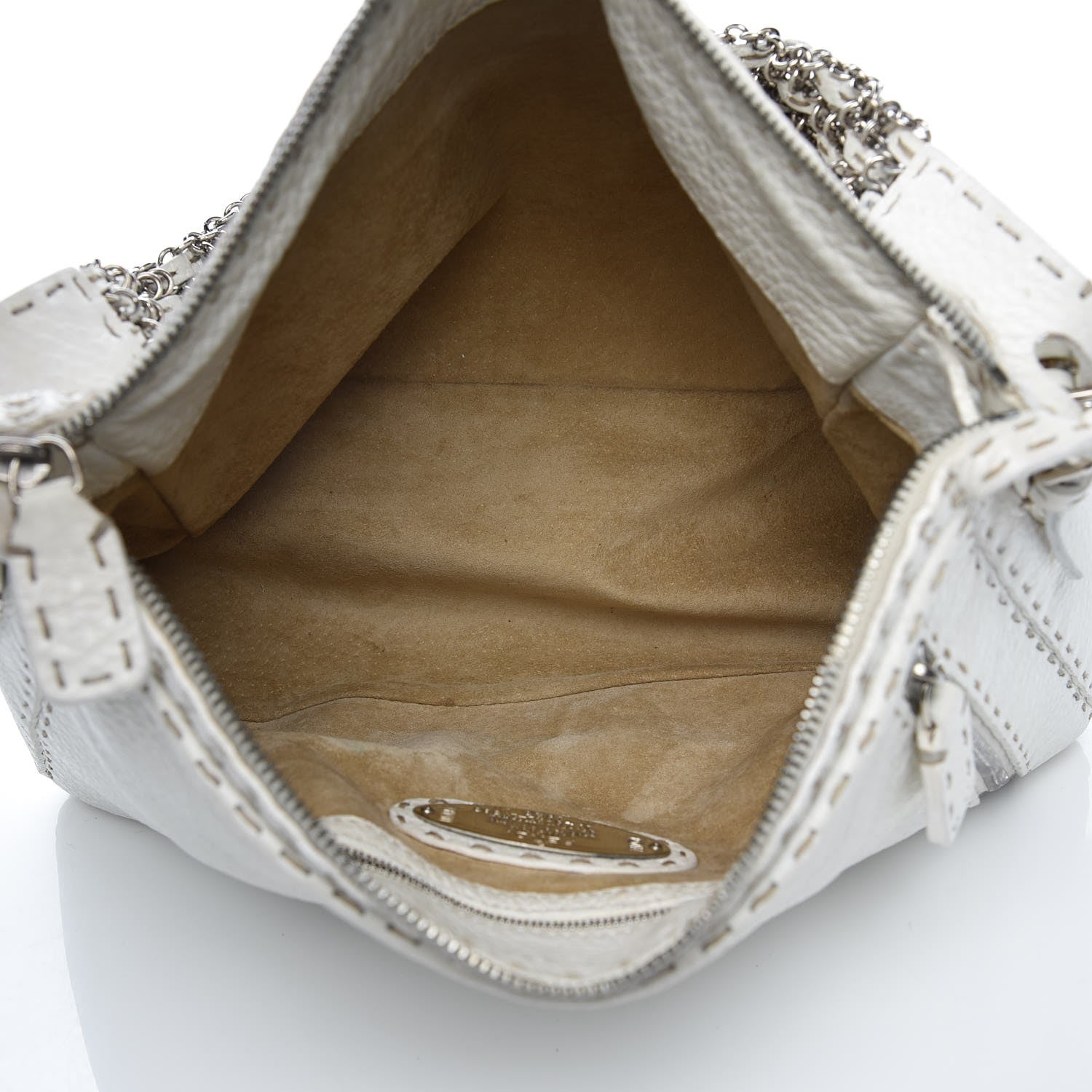 Fendi Calfskin Romano Selleria Chain Shoulder Bag White 5 of 11