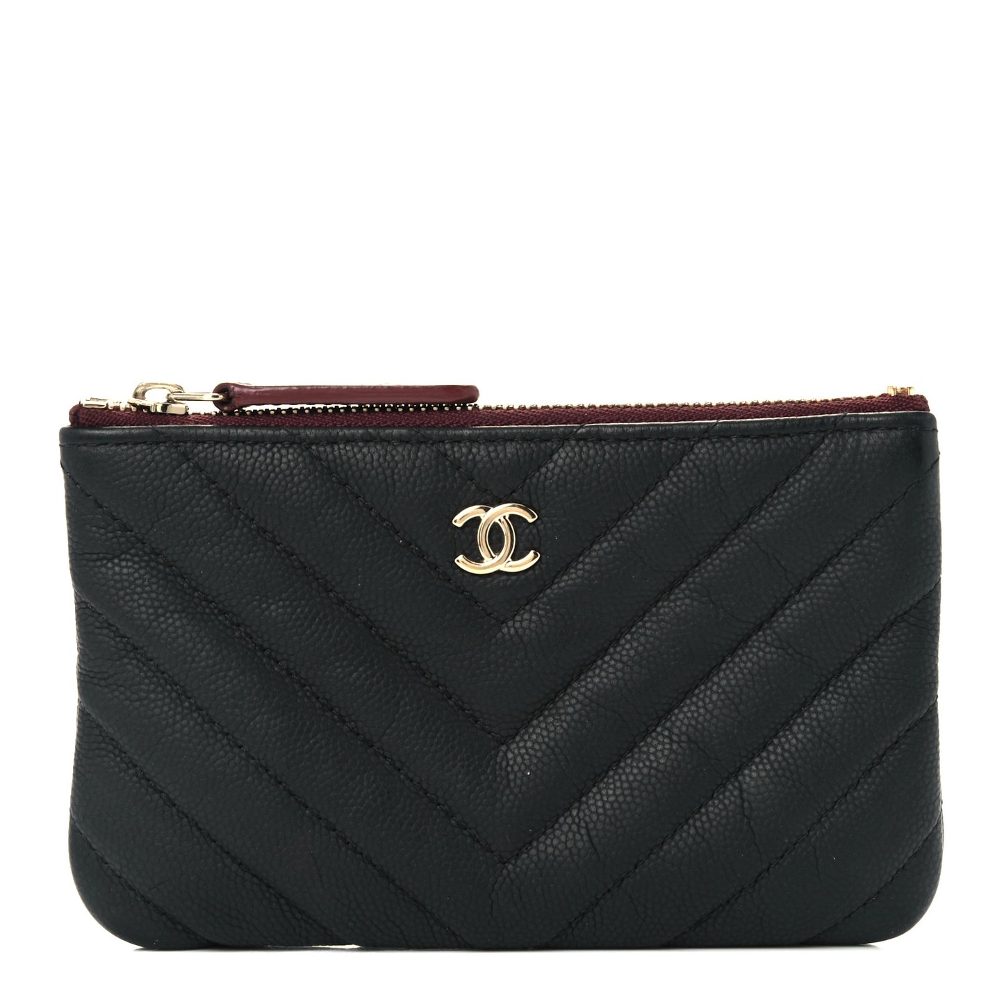 Caviar Chevron Quilted Small Cosmetic Case Black