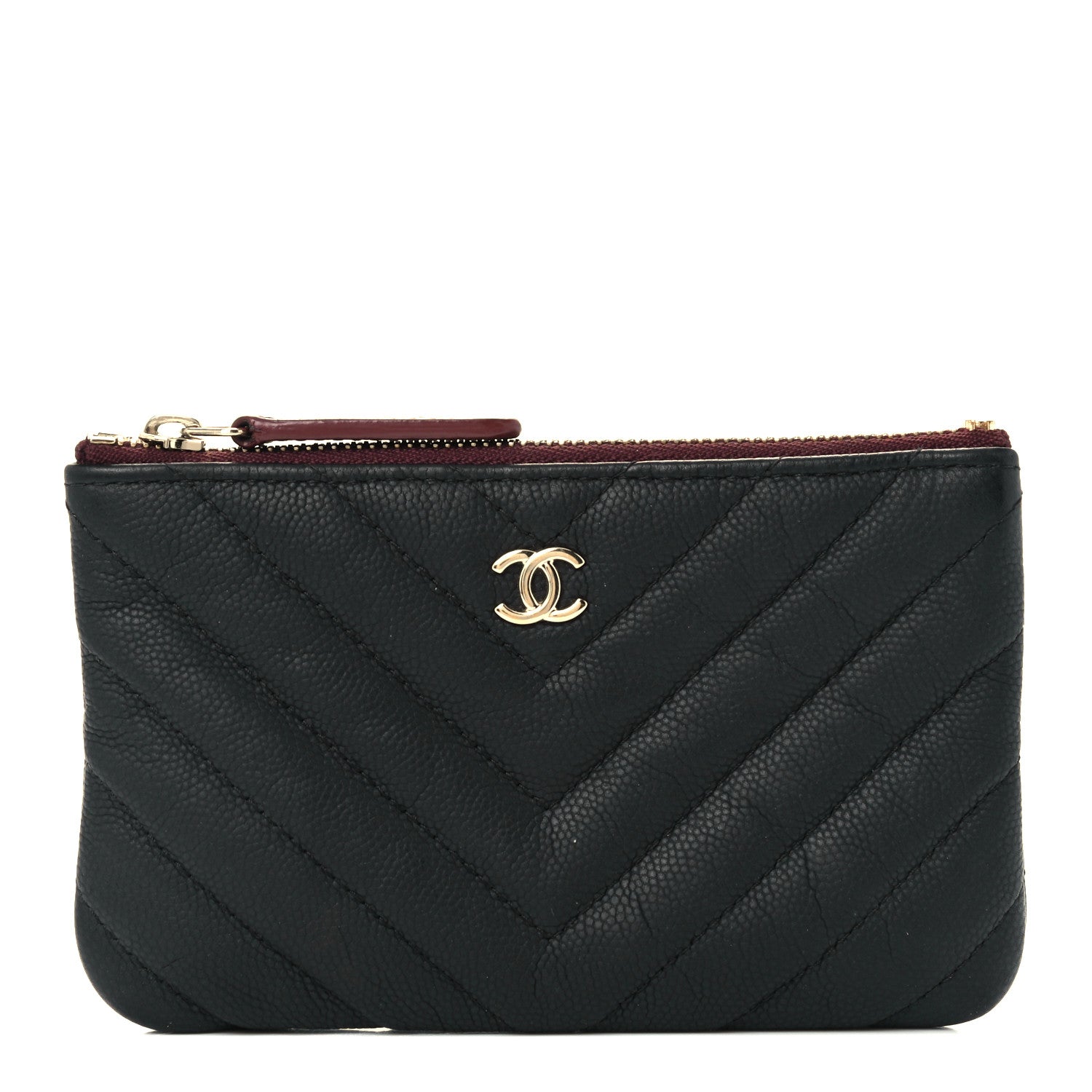 Chanel Caviar Chevron Quilted Small Cosmetic Case Black 1 of 9