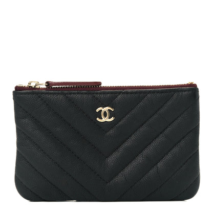 Chanel Caviar Chevron Quilted Small Cosmetic Case Black 1 of 9