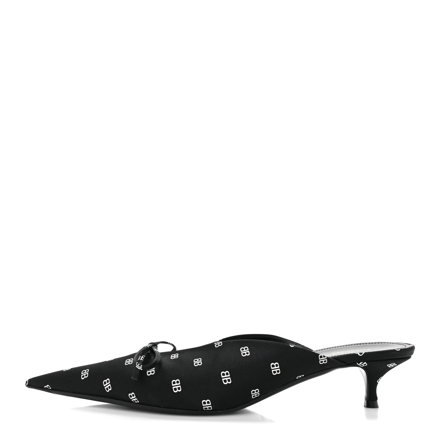 Crepe Satin BB Printed Knife Pointed Toe 40mm Mules 40 Black White