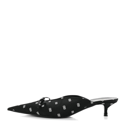 Balenciaga Crepe Satin BB Printed Knife Pointed Toe 40mm Mules 40 Black White 1 of 12