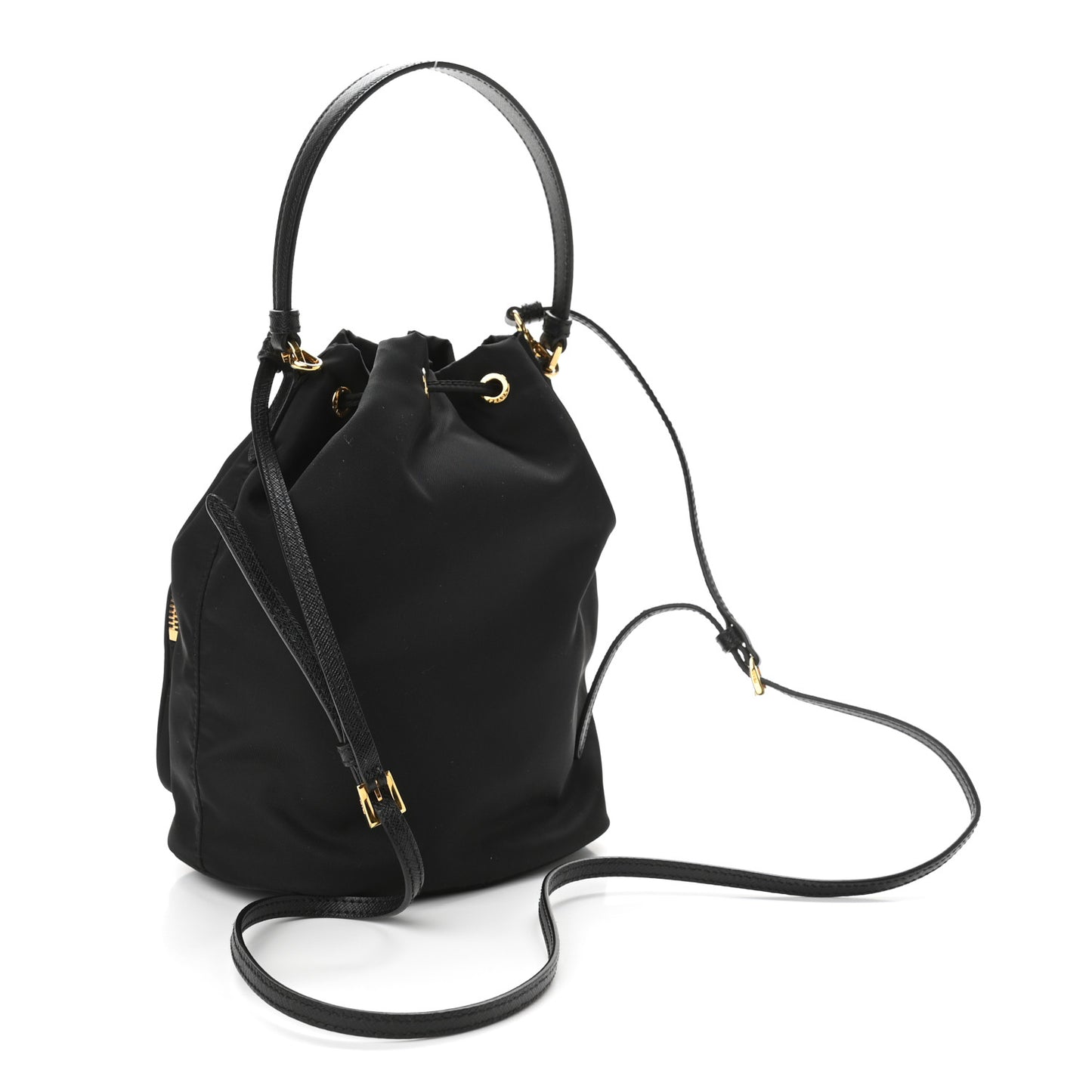 Saffiano Tessuto Nylon Mini Bucket Crossbody Bag Black